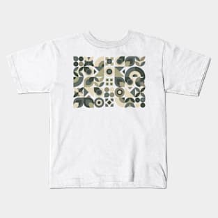 Abstract Geometric Pattern in Greys and Green Kids T-Shirt